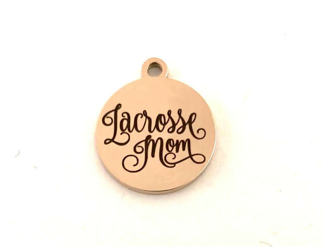Lacrosse Mom Stainless Steel Round Charm  | Bellaire Wholesale