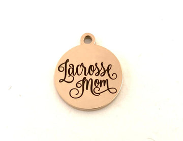 Lacrosse Mom Stainless Steel Round Charm  | Bellaire Wholesale