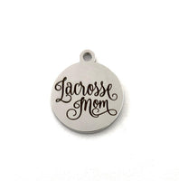Lacrosse Mom Stainless Steel Round Charm  | Bellaire Wholesale