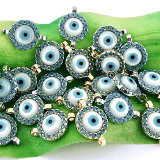 Gold Evil Eye  CZ Pave Connector | Bellaire Wholesale