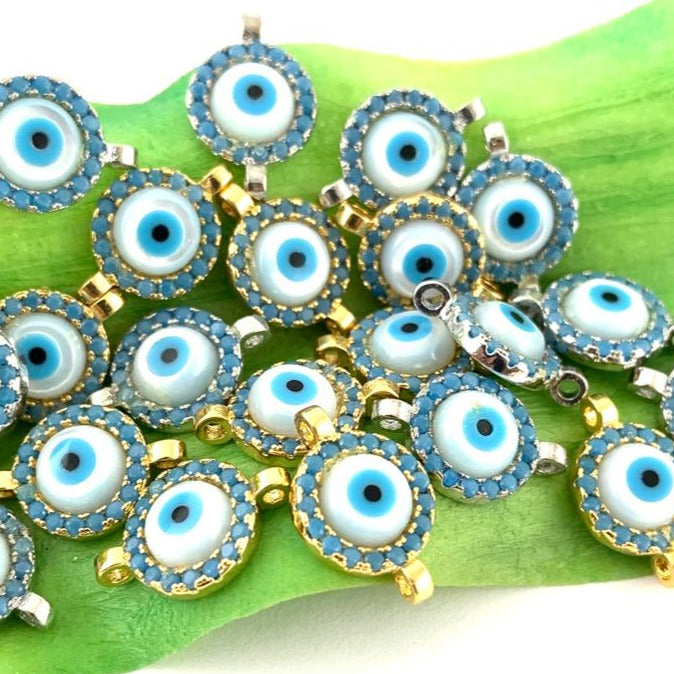 Gold Evil Eye  CZ Pave Connector | Bellaire Wholesale
