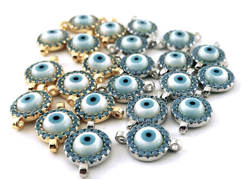 Gold Evil Eye  CZ Pave Connector | Bellaire Wholesale