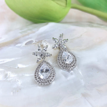 Silver Bridal Cubic Zirconia Earrings, Flower | Bellaire Wholesale