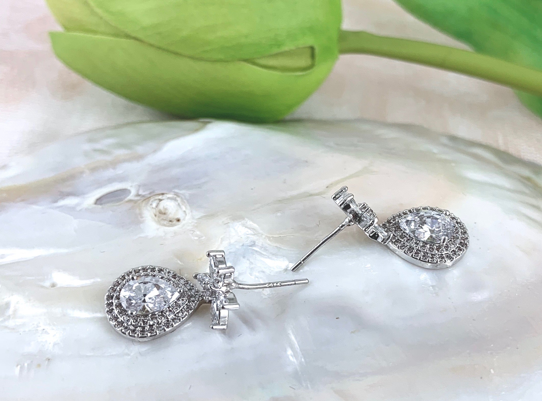 Silver Bridal Cubic Zirconia Earrings, Flower | Bellaire Wholesale