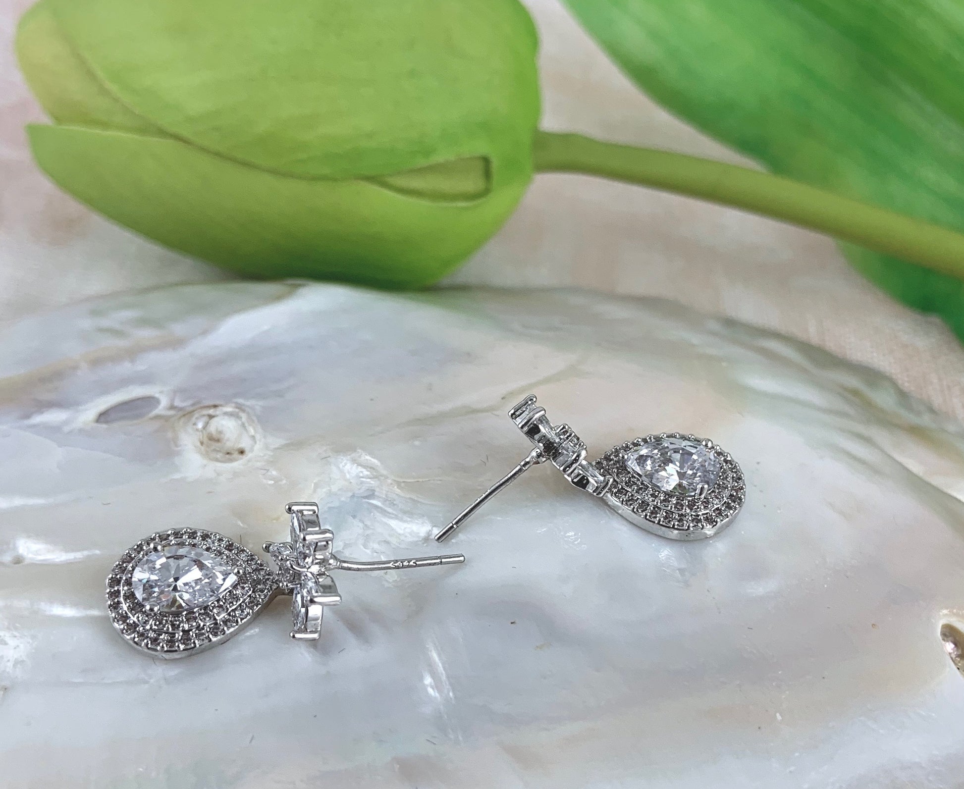 Silver Bridal Cubic Zirconia Earrings, Flower | Bellaire Wholesale