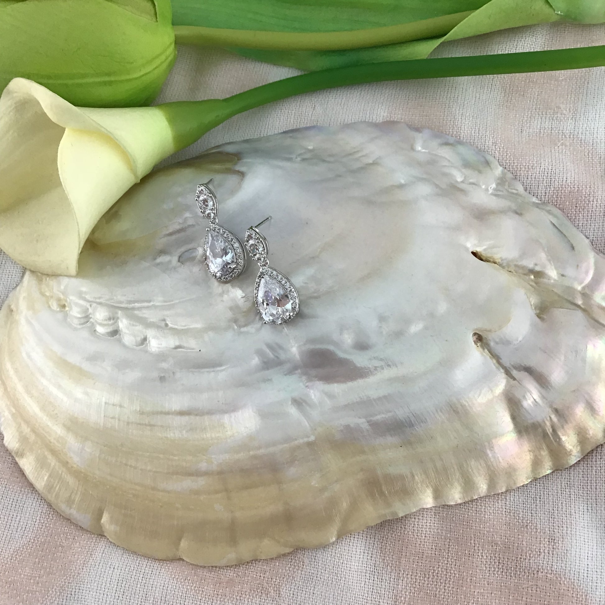 Silver Bridal Cubic Zirconia Earrings, 18K Plated | Bellaire Wholesale