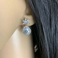 Silver Bridal Cubic Zirconia Earrings, Flower | Bellaire Wholesale