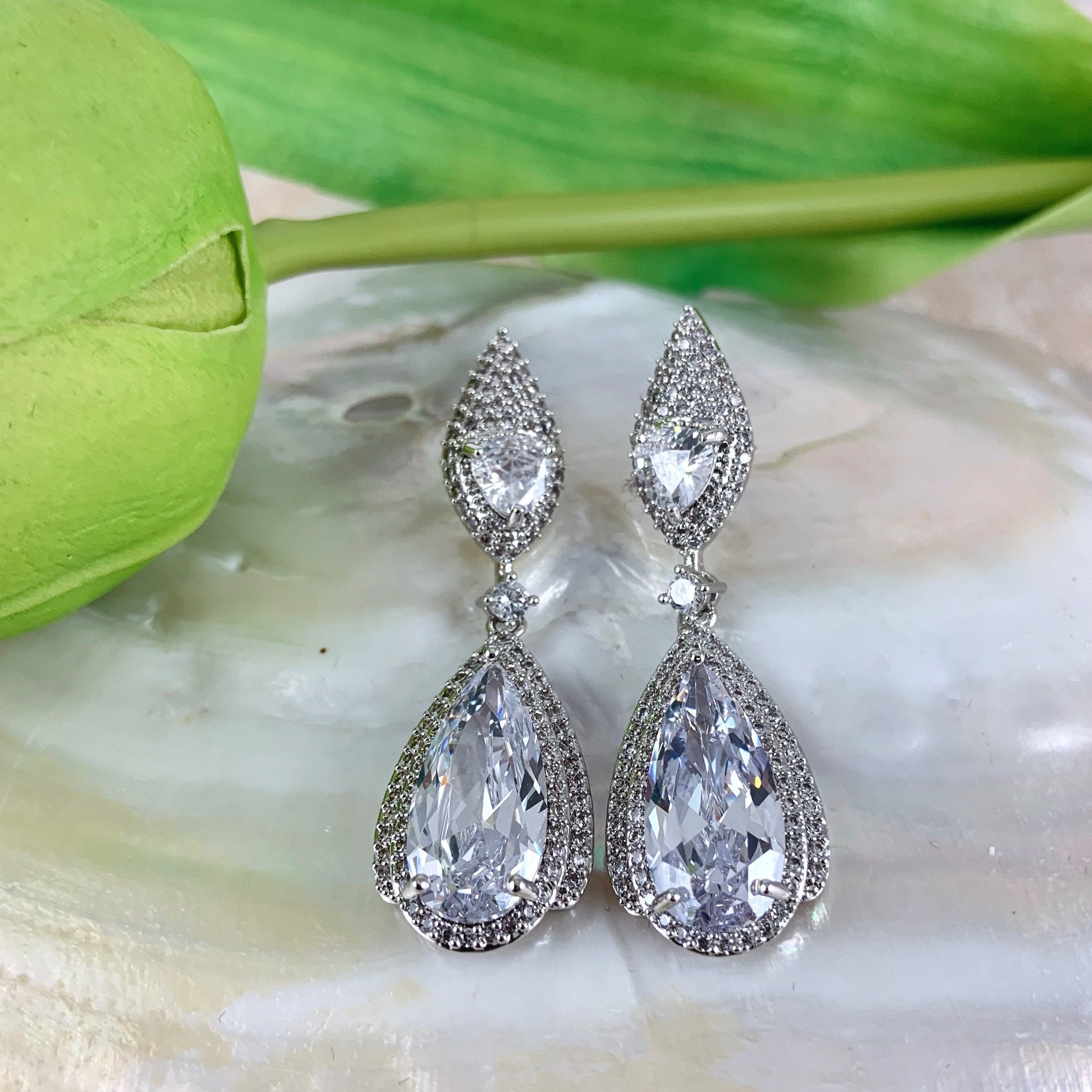 Bridal Cubic Zirconia Earrings, 18K Plated | Bellaire Wholesale