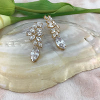 Bridal Gold Cubic Zirconia Earrings, Flower Teardrop | Bellaire Wholesale