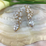 Bridal Gold Cubic Zirconia Earrings, Flower Teardrop | Bellaire Wholesale