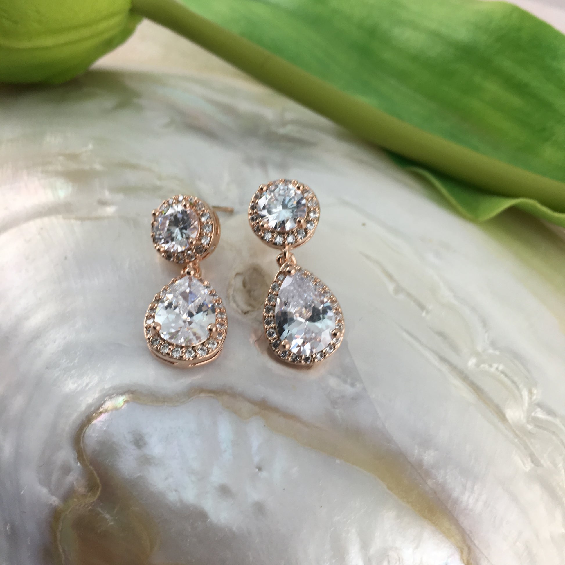 Bridal Cubic Zirconia Round with Dangle Tear Drop Earrings, 18K Plated | Bellaire Wholesale