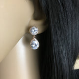 Bridal Cubic Zirconia Round with Dangle Tear Drop Earrings, 18K Plated | Bellaire Wholesale