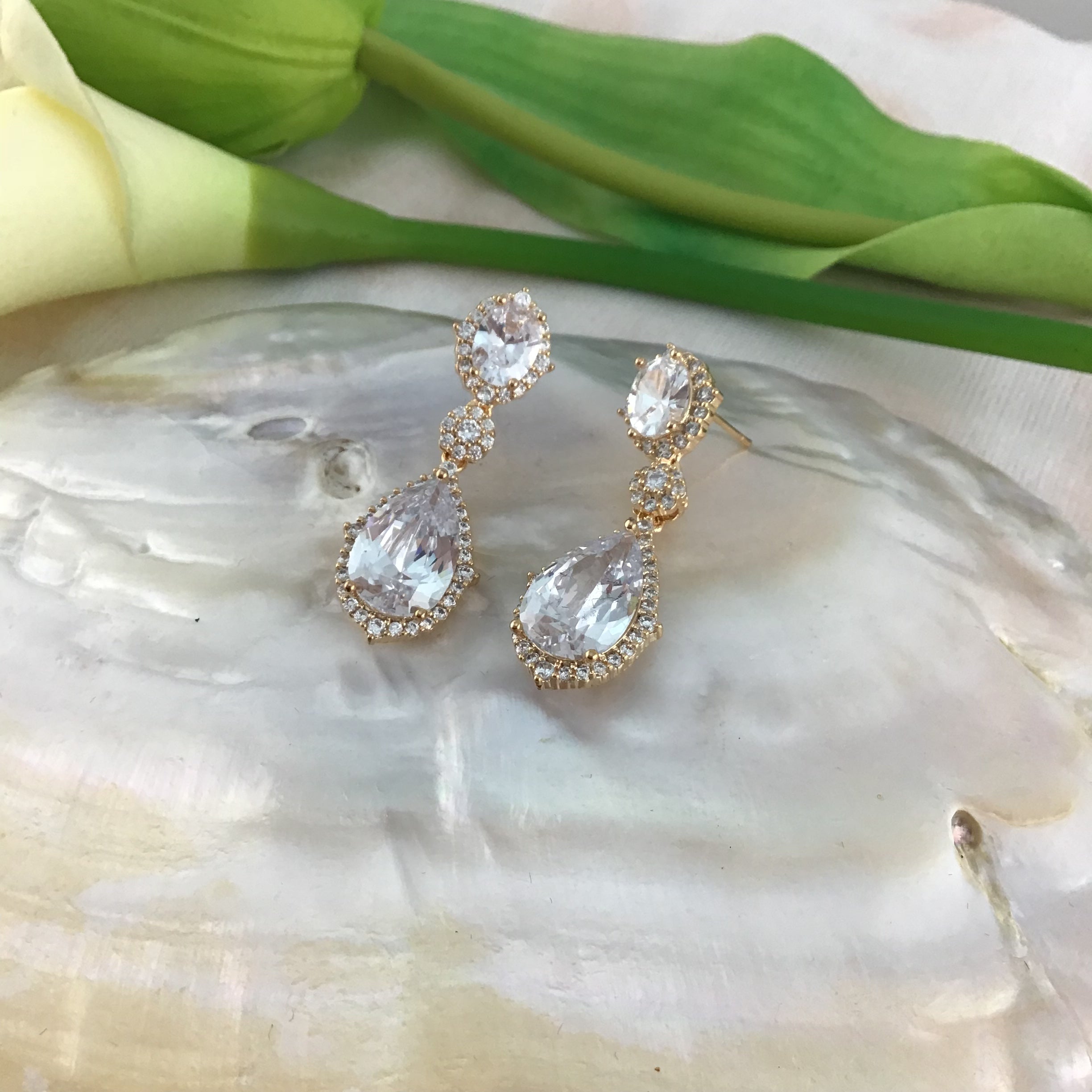 Bridal Cubic Zirconia Earrings, 18K Plated | Bellaire Wholesale