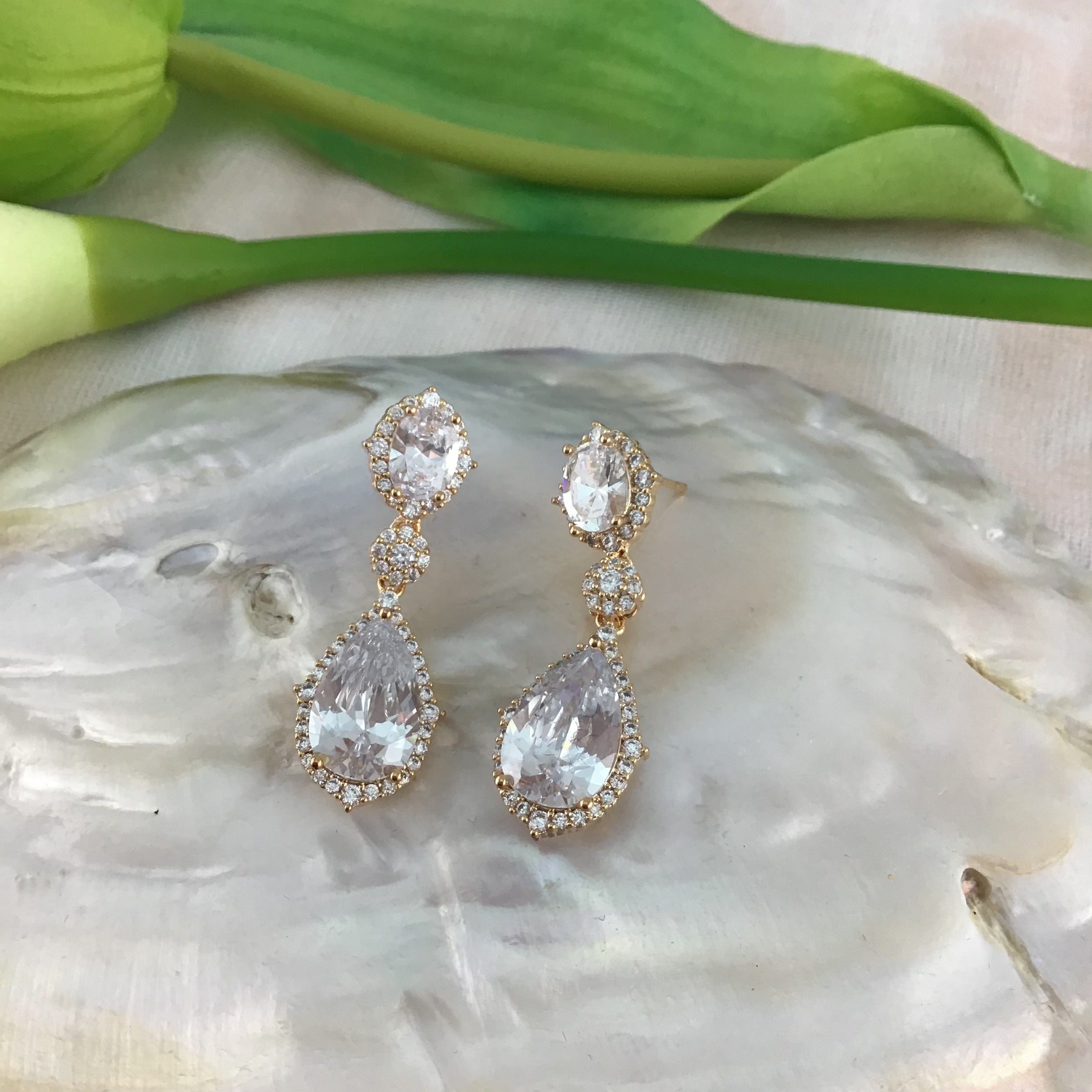 Bridal Cubic Zirconia Earrings, 18K Plated | Bellaire Wholesale
