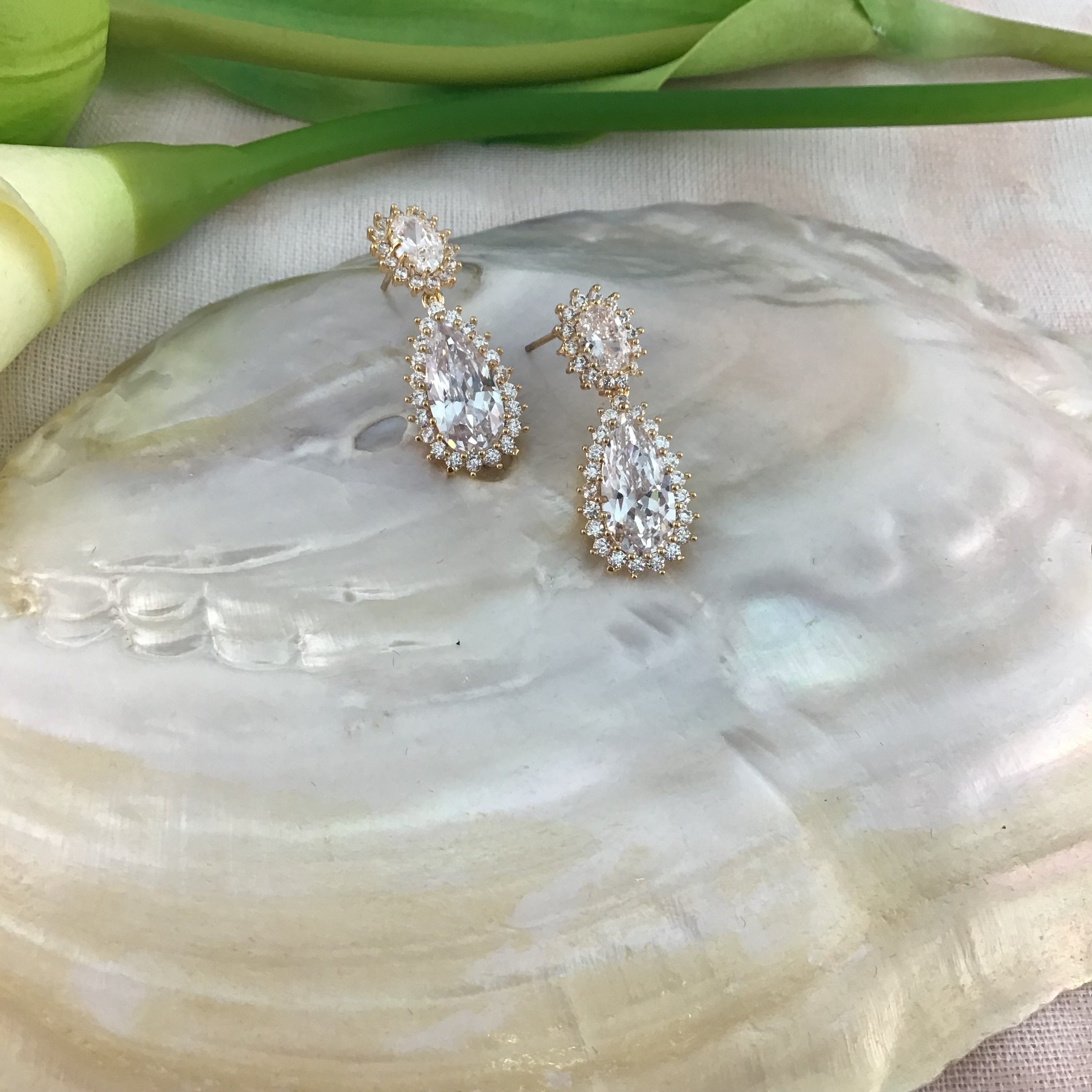 Bridal Cubic Zirconia Earrings, 18K Plated | Bellaire Wholesale