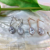 Bridal Cubic Zirconia Halo Tear Drop Earrings, 18K Plated | Bellaire Wholesale