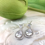 Bridal Cubic Zirconia Halo Tear Drop Earrings, 18K Plated | Bellaire Wholesale