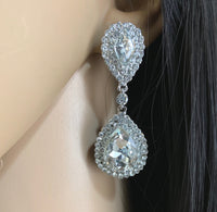 Crystal Double Teardrop Earrings, Silver | Bellaire Wholesale