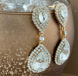 Crystal Double Teardrop Earrings, Gold | Bellaire Wholesale