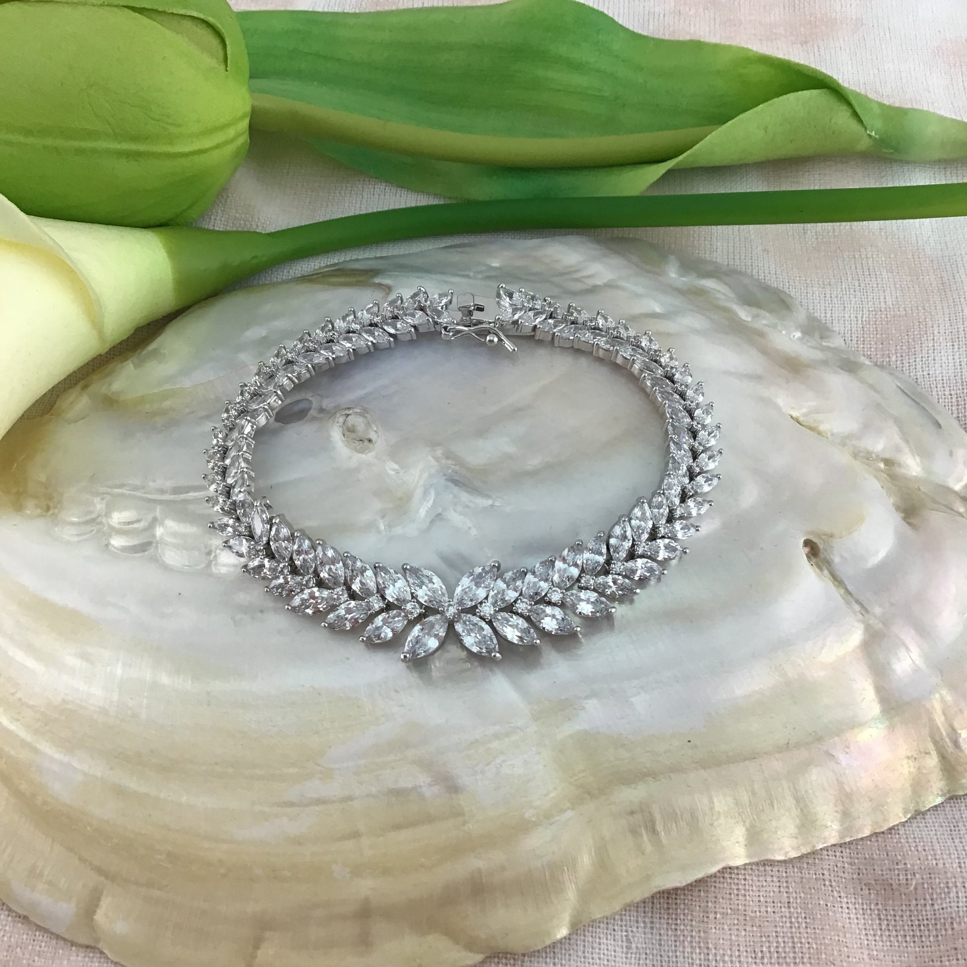 Cubic Zirconia Floral Flower Marquise Bracelet | Bellaire Wholesale