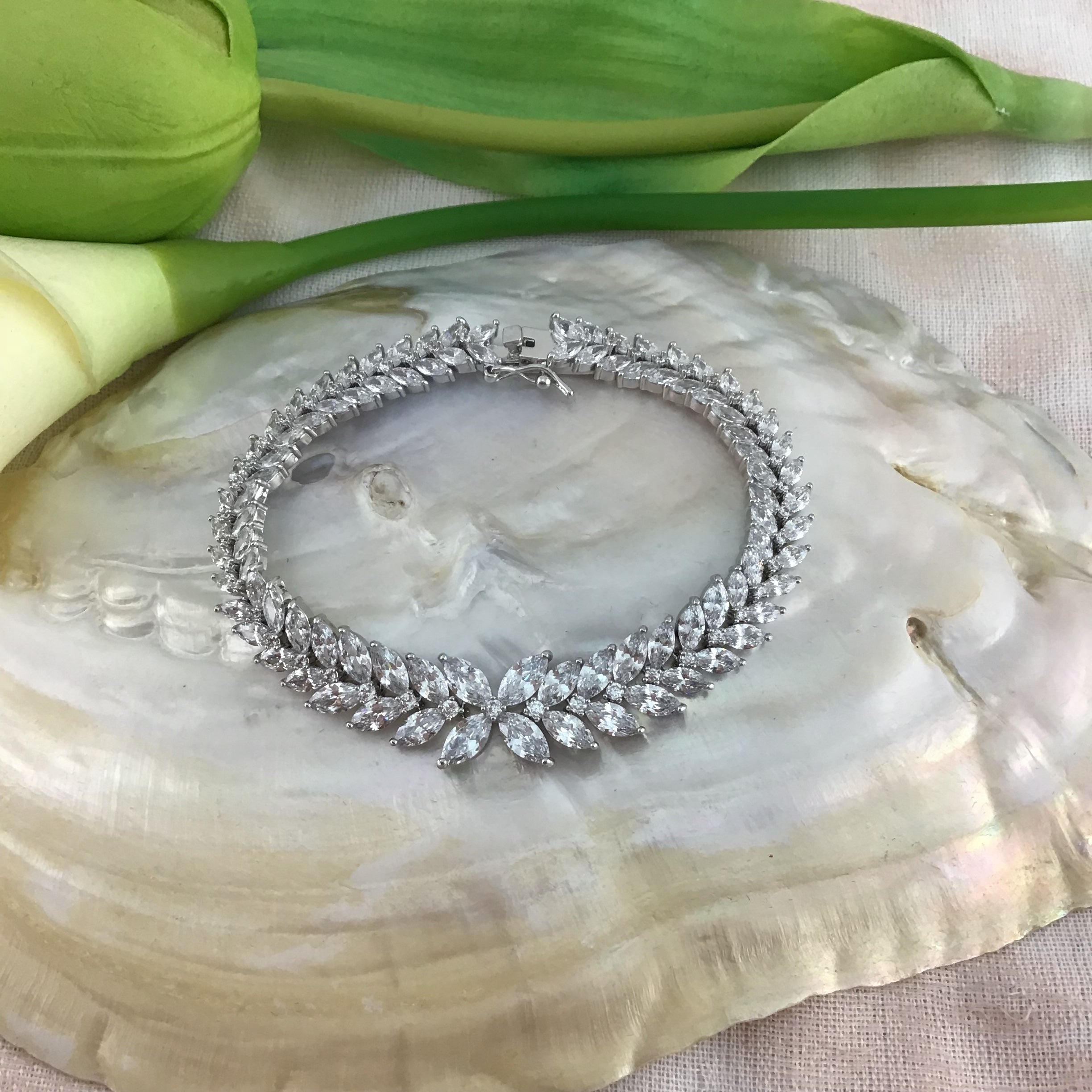 Cubic Zirconia Floral Flower Marquise Bracelet | Bellaire Wholesale