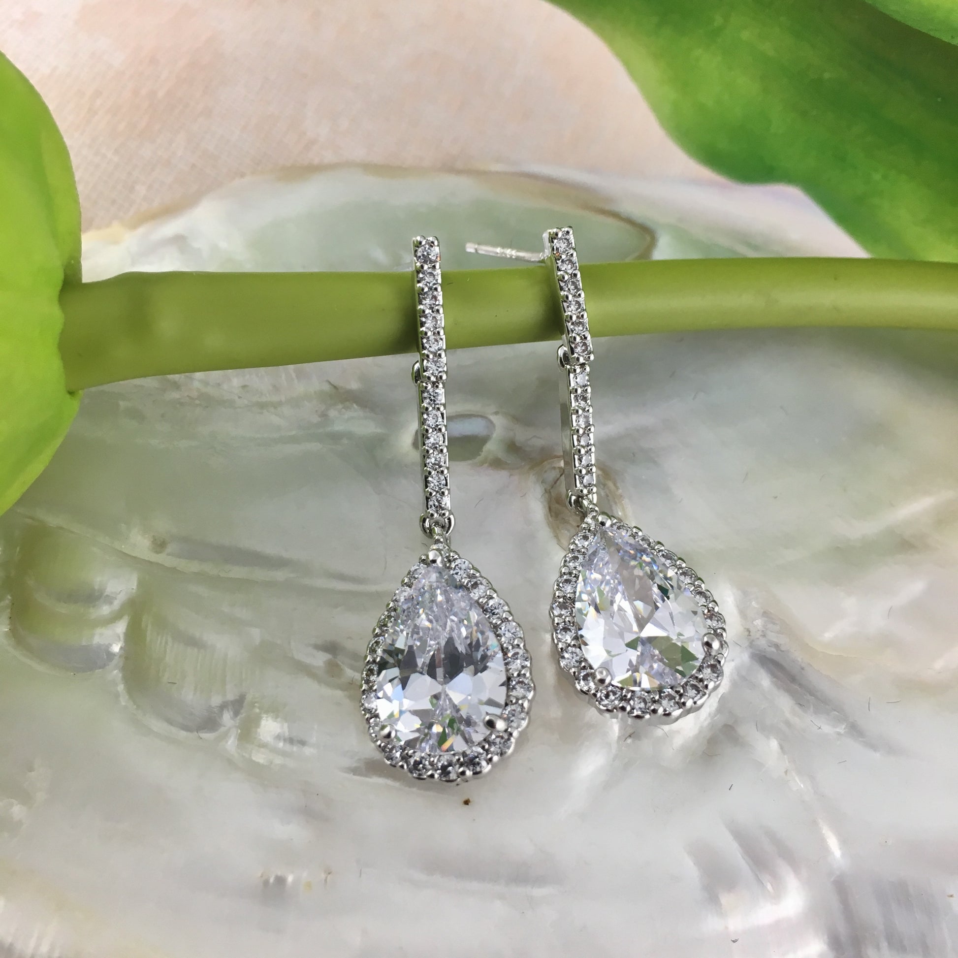 Bridal Cubic Zirconia Tear Drop Earrings, 18K Plated | Bellaire Wholesale