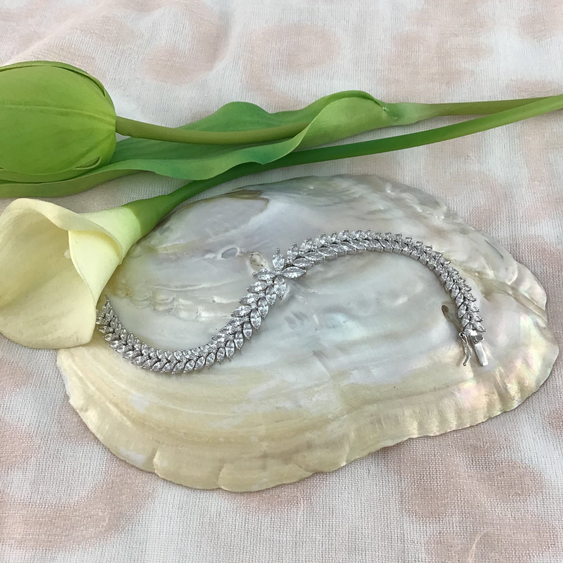 Cubic Zirconia Floral Flower Marquise Bracelet | Bellaire Wholesale