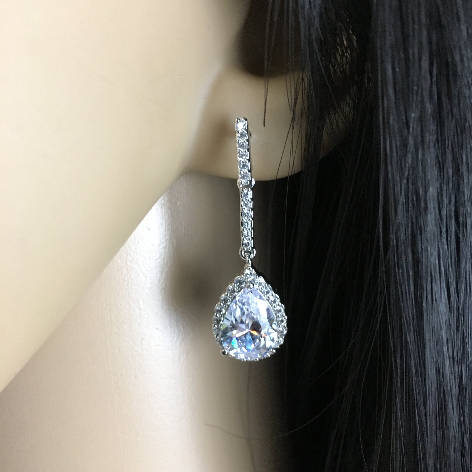 Bridal Cubic Zirconia Tear Drop Earrings, 18K Plated | Bellaire Wholesale