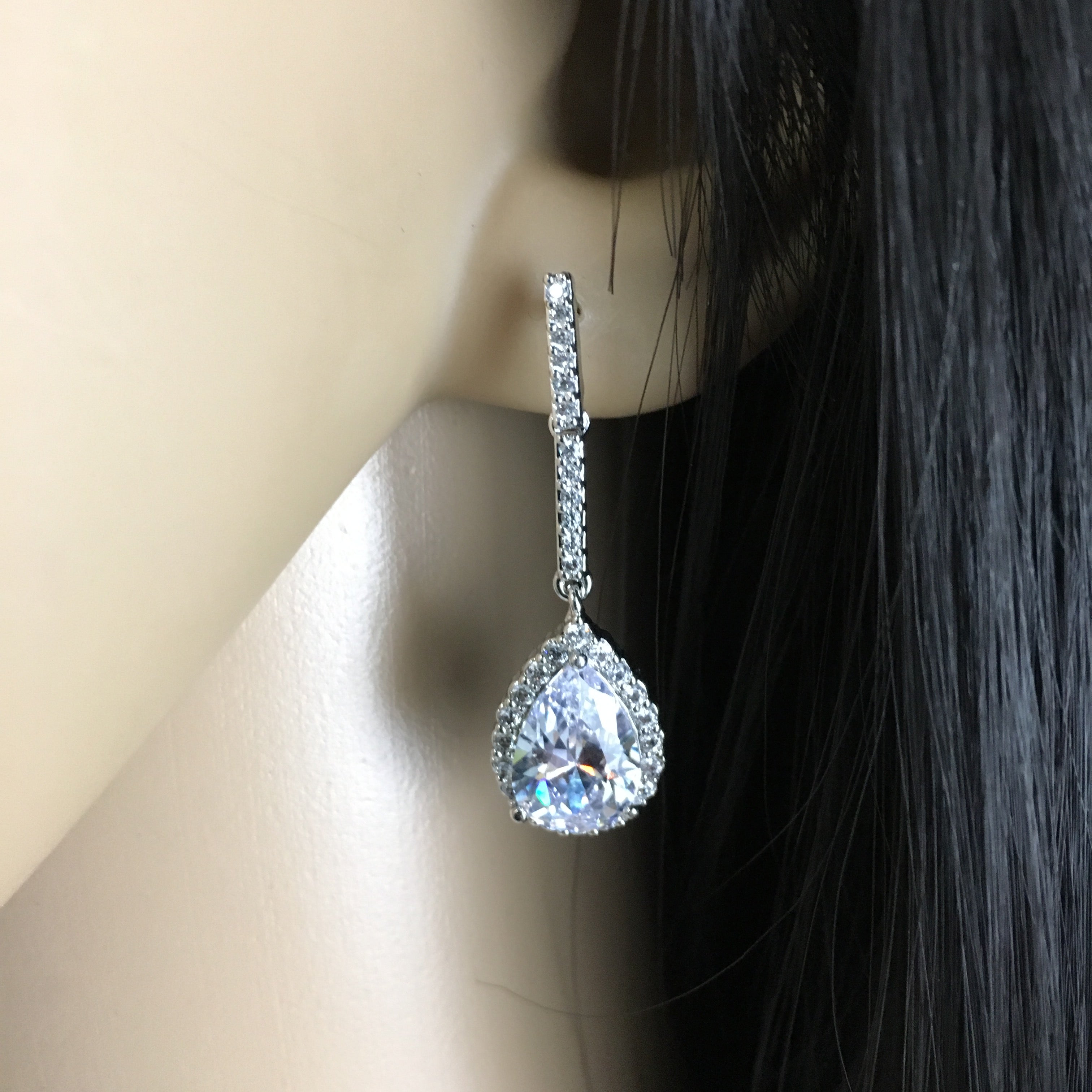 Bridal Cubic Zirconia Tear Drop Earrings, 18K Plated | Bellaire Wholesale