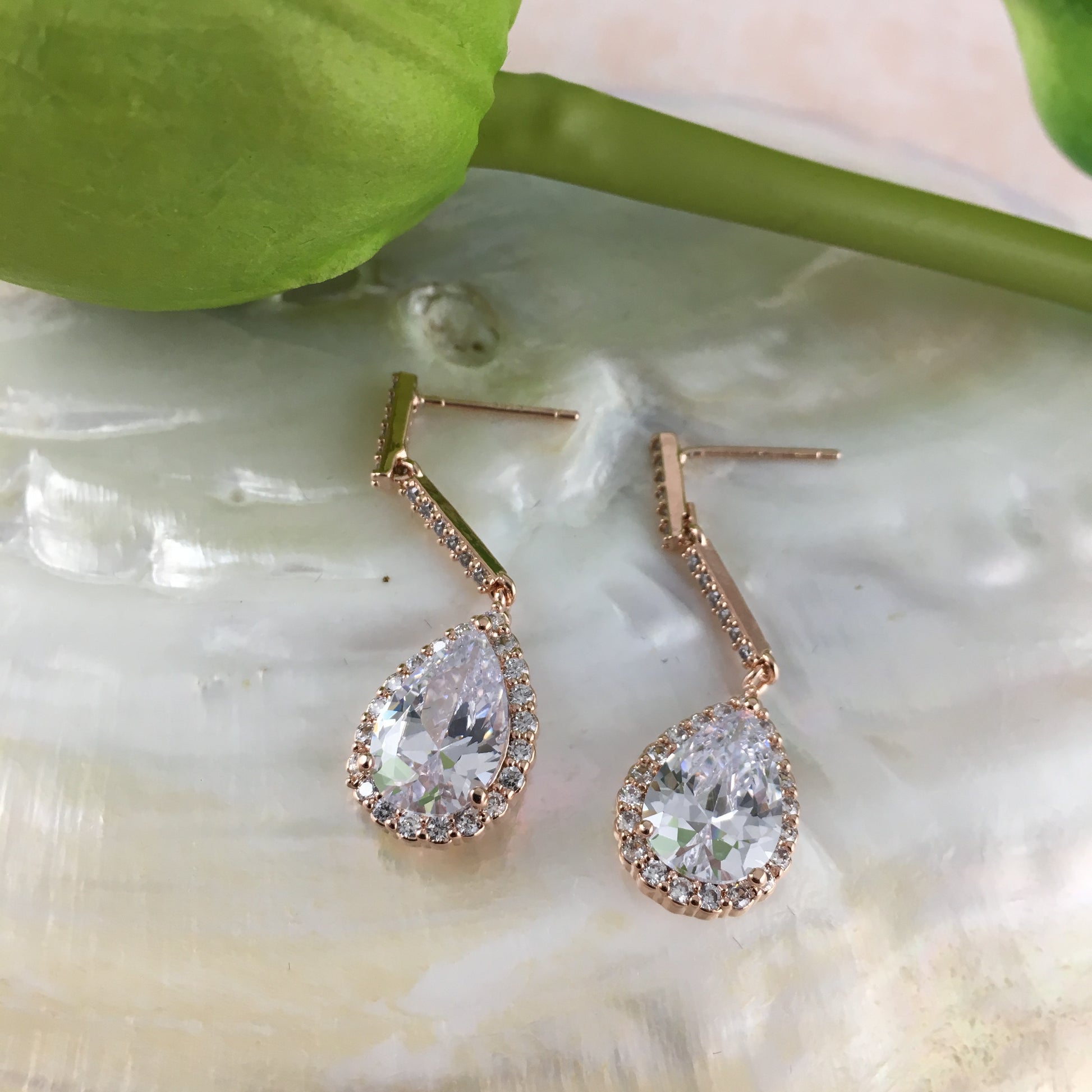 Bridal Cubic Zirconia Tear Drop Earrings, 18K Plated | Bellaire Wholesale