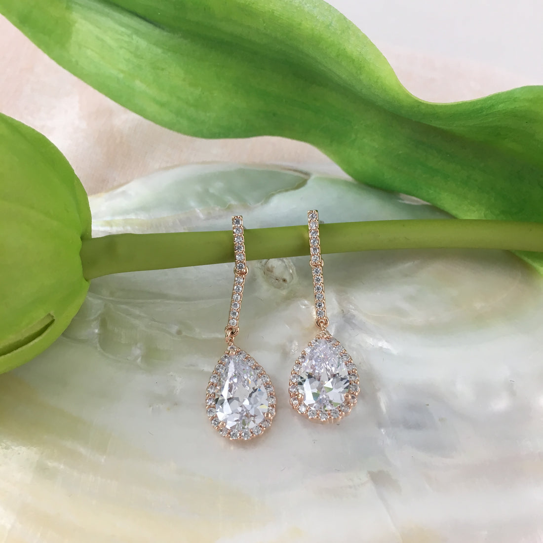 Bridal Cubic Zirconia Tear Drop Earrings, 18K Plated | Bellaire Wholesale