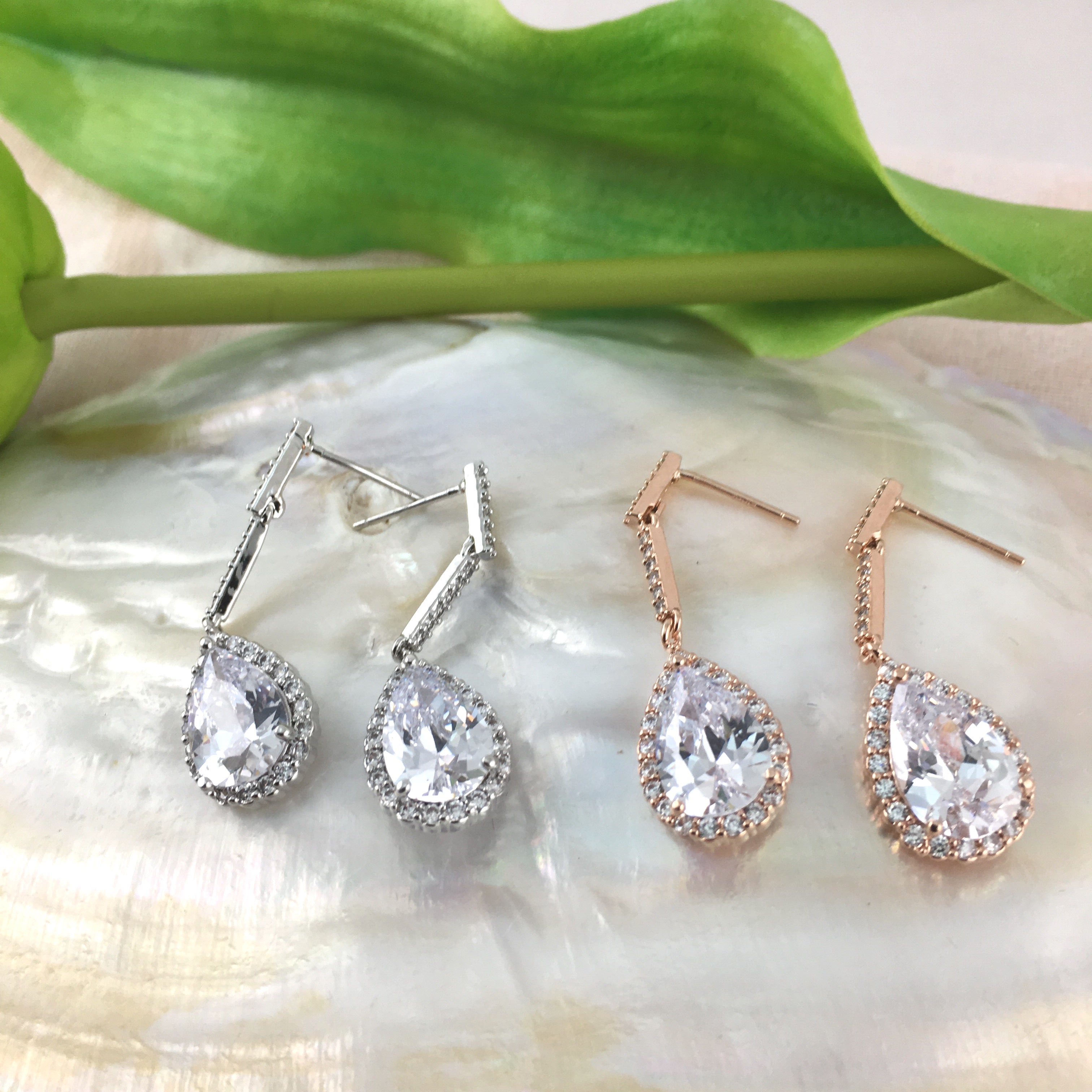 Bridal Cubic Zirconia Tear Drop Earrings, 18K Plated | Bellaire Wholesale