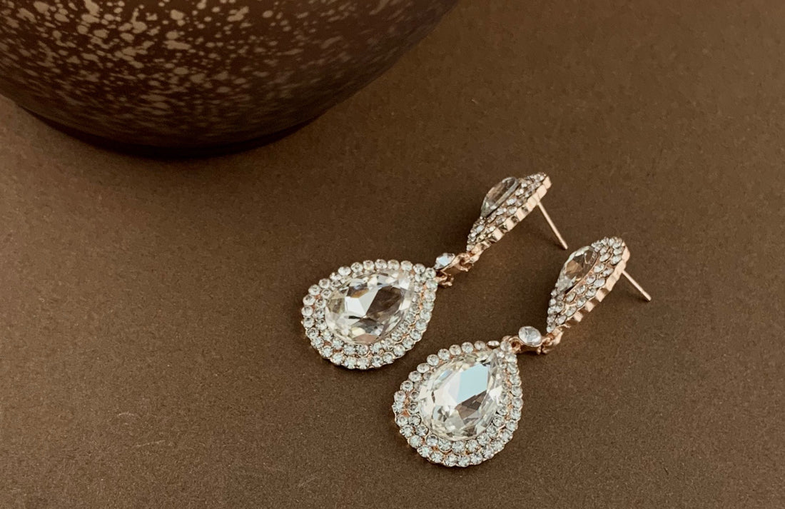 Crystal Double Teardrop Earrings, Rose Gold | Bellaire Wholesale