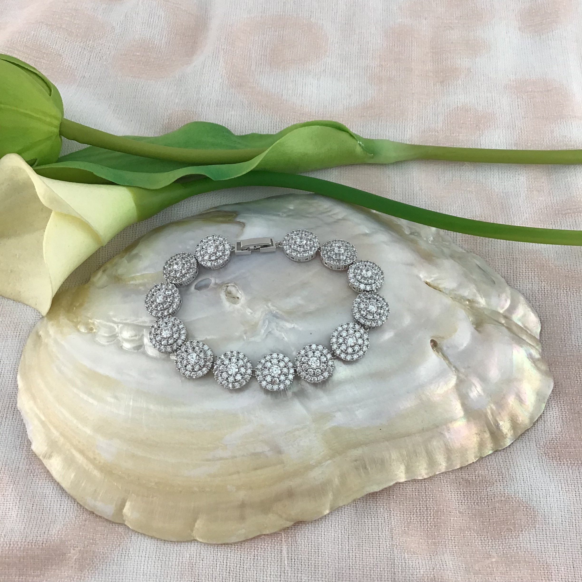 Cubic Zirconia Floral-Round Bridal Bracelet | Bellaire Wholesale