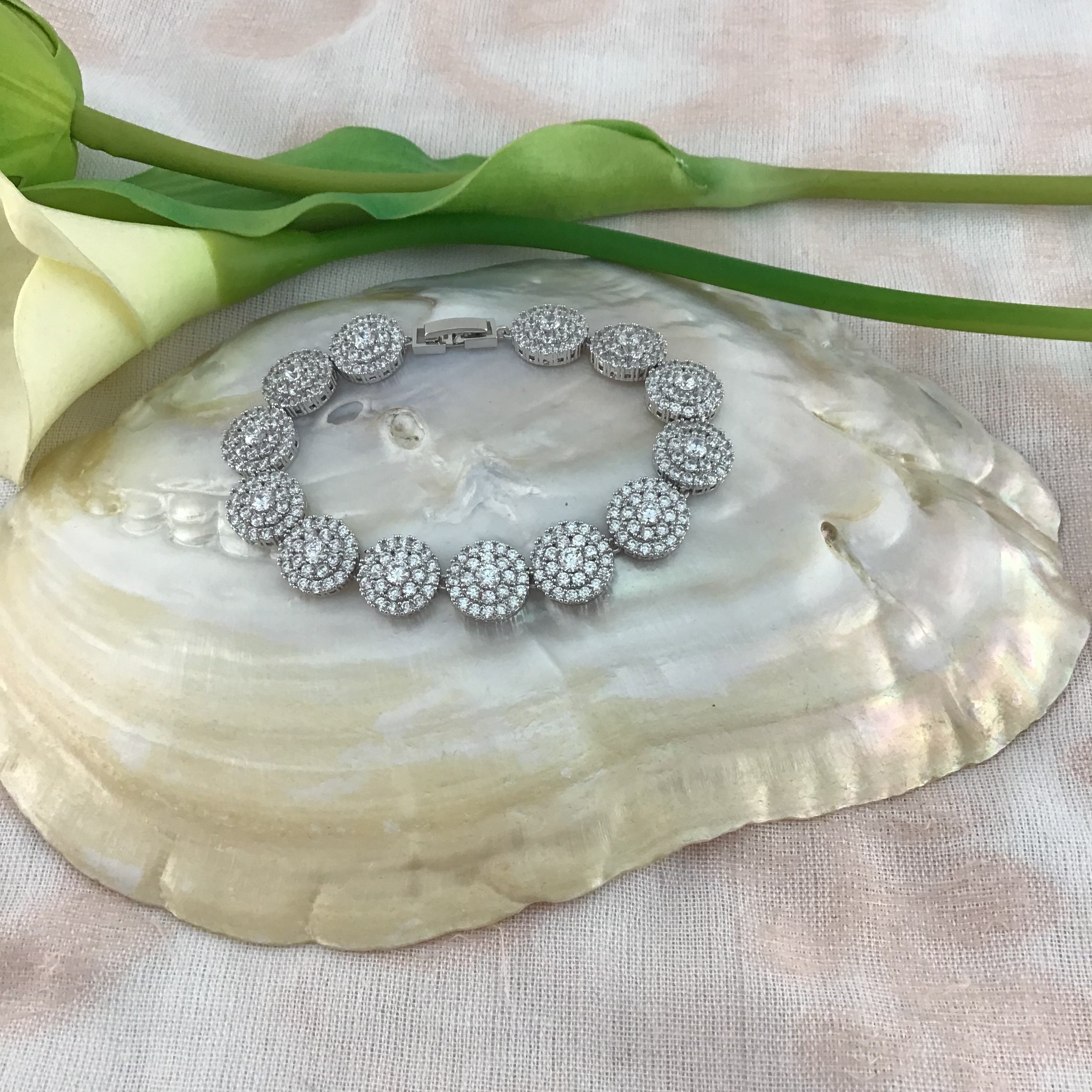 Cubic Zirconia Floral-Round Bridal Bracelet | Bellaire Wholesale