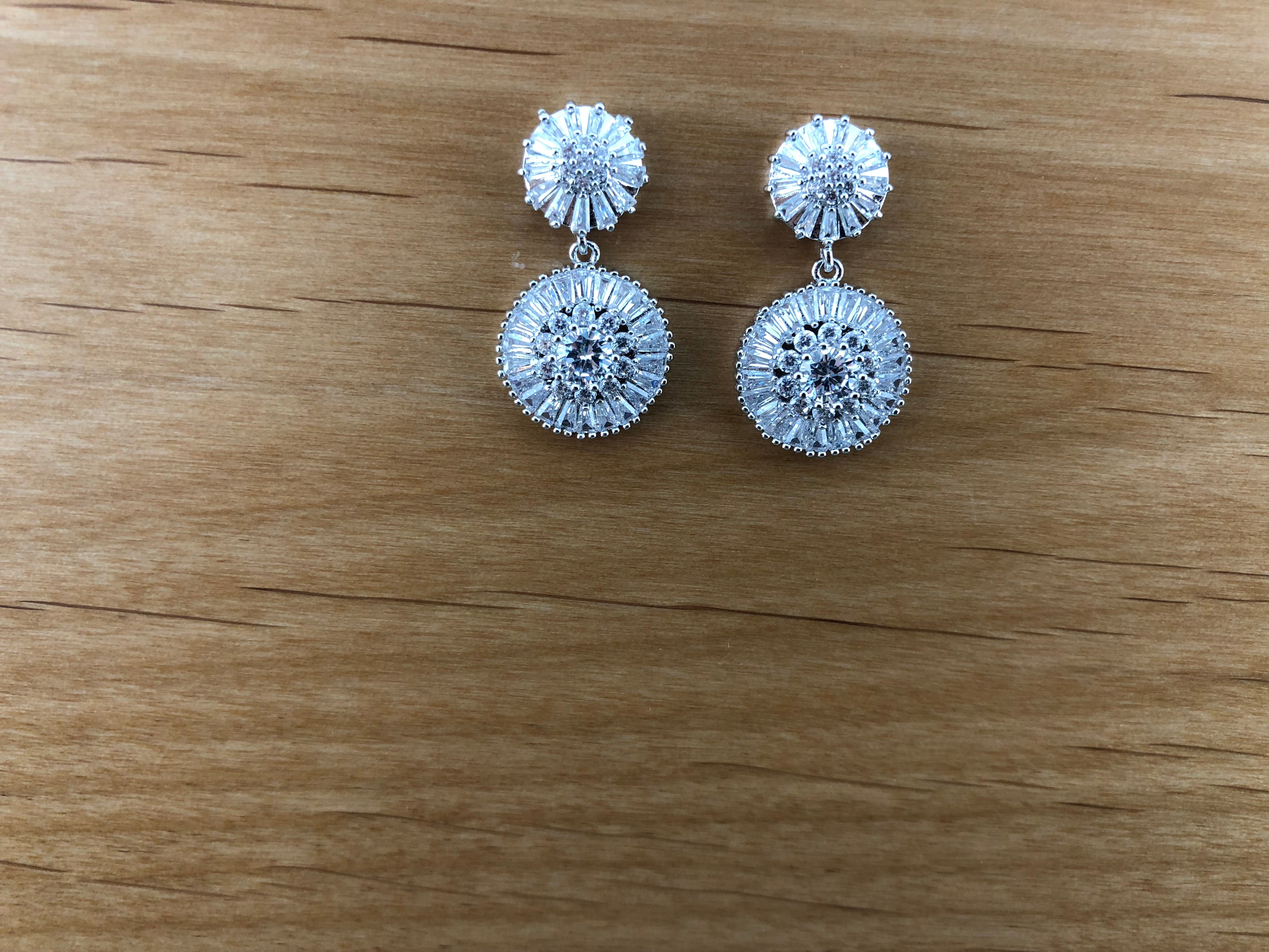 Silver Bridal Cubic Zirconia Earrings, Round, 18K Plated | BellaireWholesale