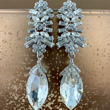 Crystal Baguette Marquise Earrings, Silver | Bellaire Wholesale