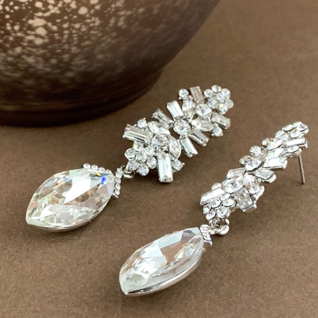 Crystal Baguette Marquise Earrings, Silver | Bellaire Wholesale