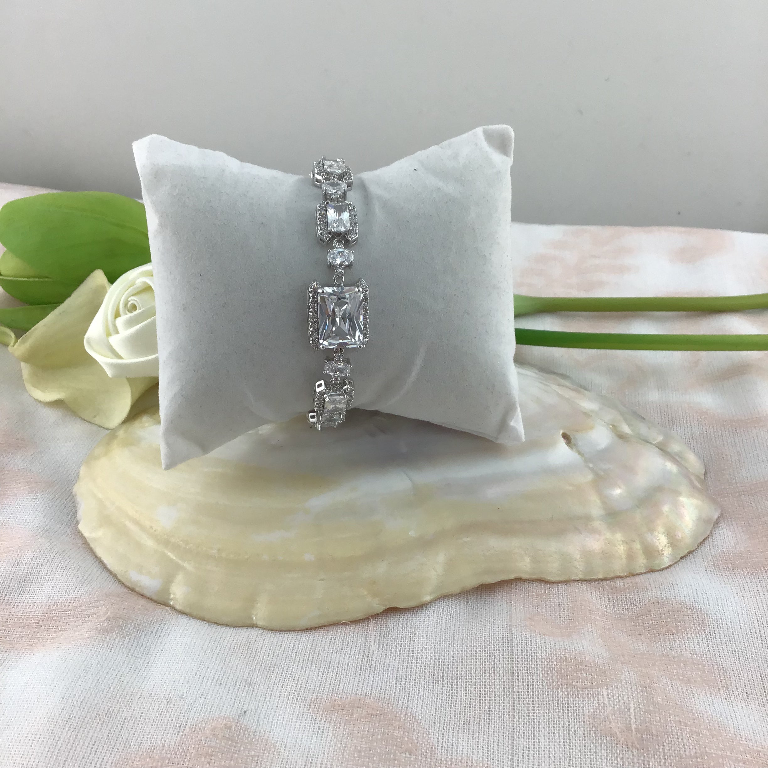 Cubic Zirconia Round-Square Bridal Bracelet | Bellaire Wholesale