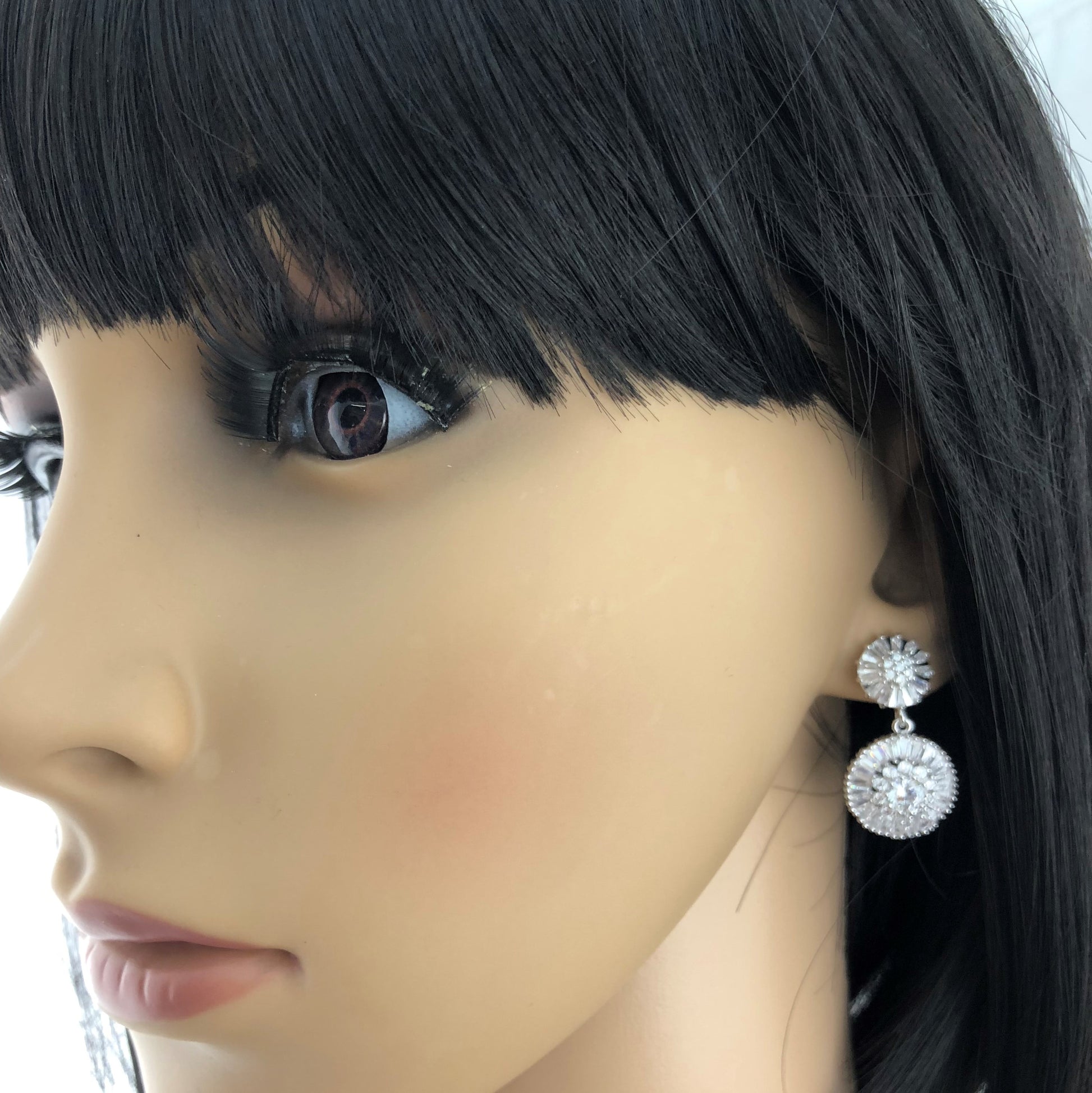Silver Bridal Cubic Zirconia Earrings, Round, 18K Plated | BellaireWholesale
