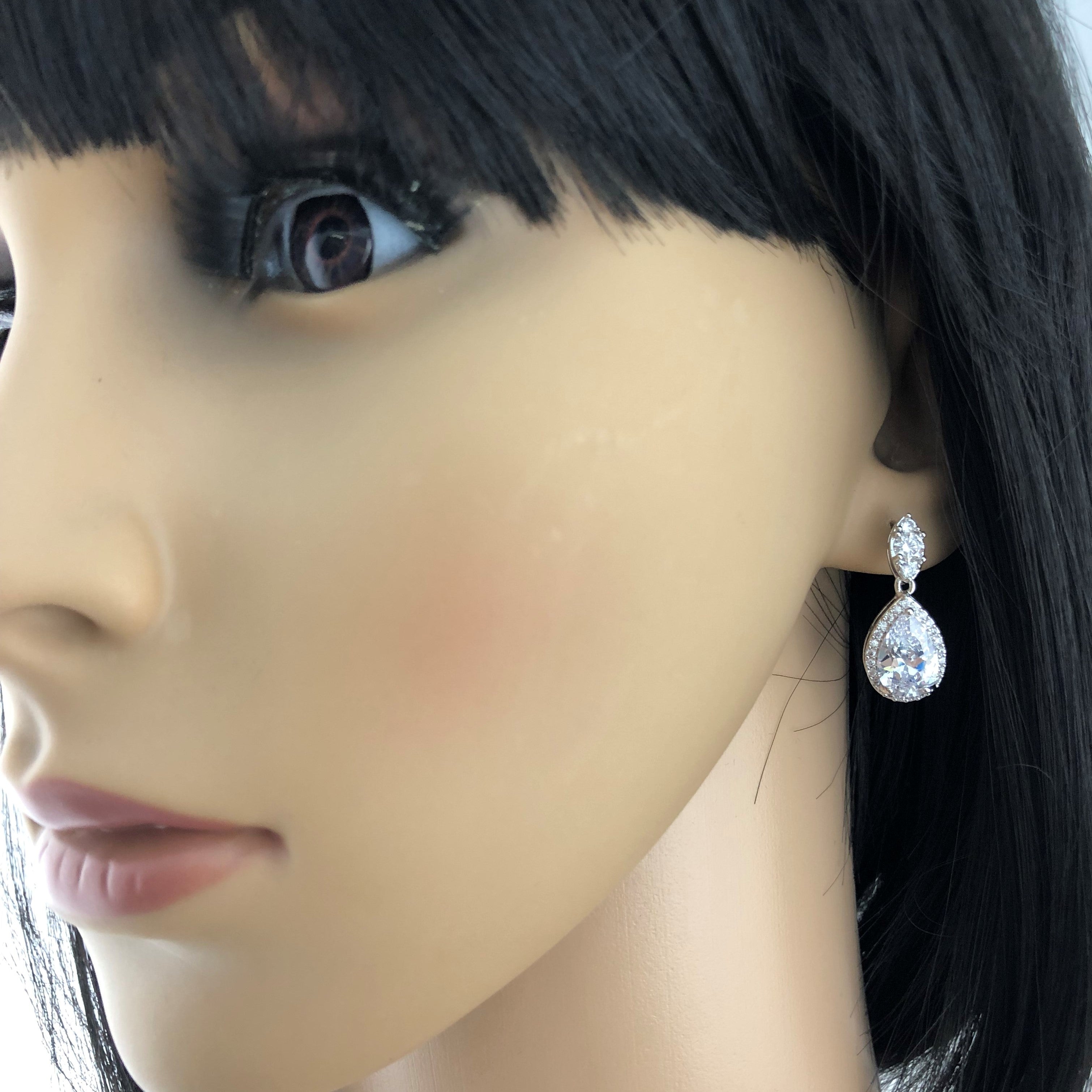 Silver Bridal Cubic Zirconia Earrings, 18K Plated | Bellaire Wholesale