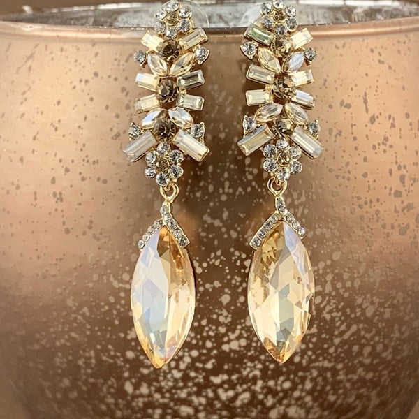 Crystal Baguette Marquise Earrings, Champagne | Bellaire Wholeslae