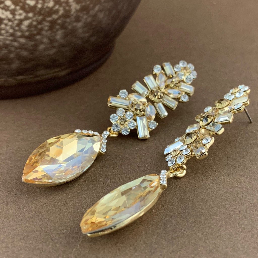 Crystal Baguette Marquise Earrings, Champagne | Bellaire Wholeslae