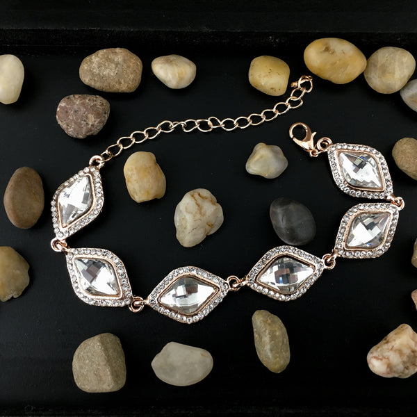 Crystal Diamond Shape Rose Gold Bridal Bracelet | Bellaire Wholesale
