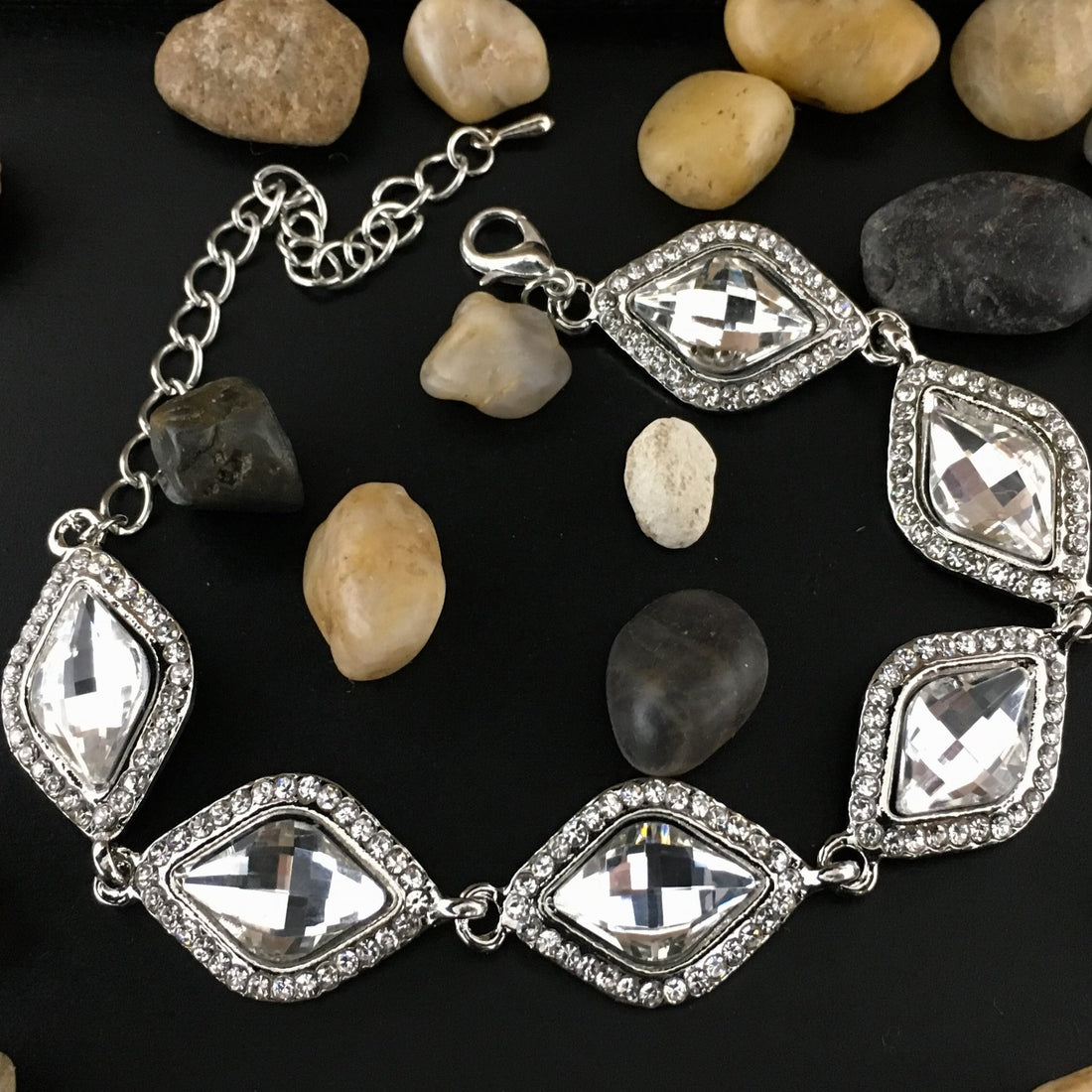 Crystal Diamond Shape Silver Bridal Bracelet | Bellaire Wholesale