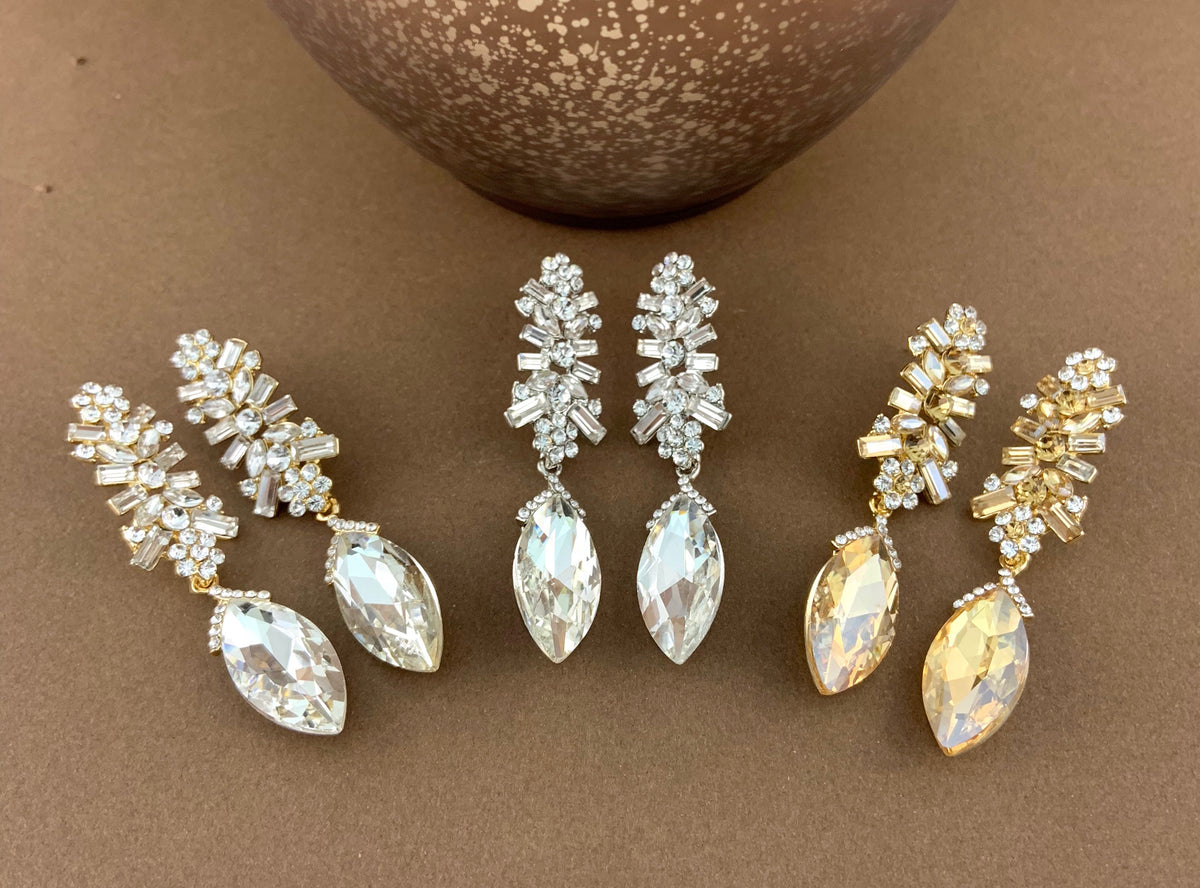 Crystal Baguette Marquise Earrings, Silver | Bellaire Wholesale