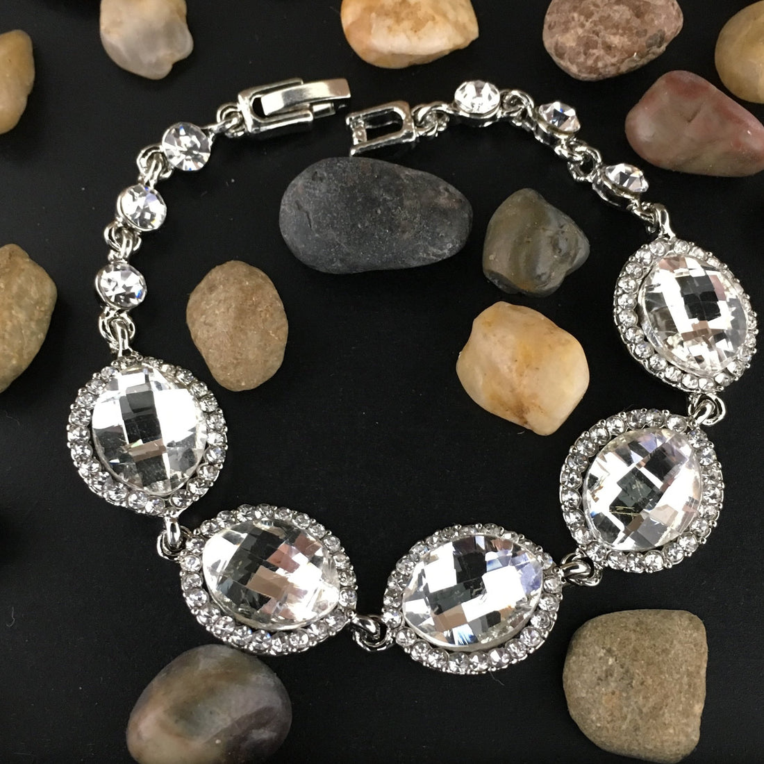 Crystal Almond Shape Silver Bridal Bracelet | Bellaire Wholesale