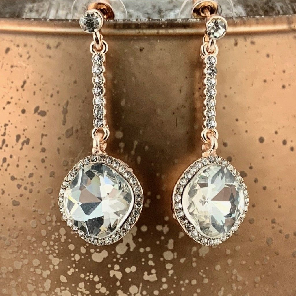 Crystal Diamond shape Earrings, Rose Gold | Bellaire Wholesale