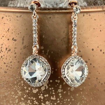 Crystal Diamond shape Earrings, Rose Gold | Bellaire Wholesale