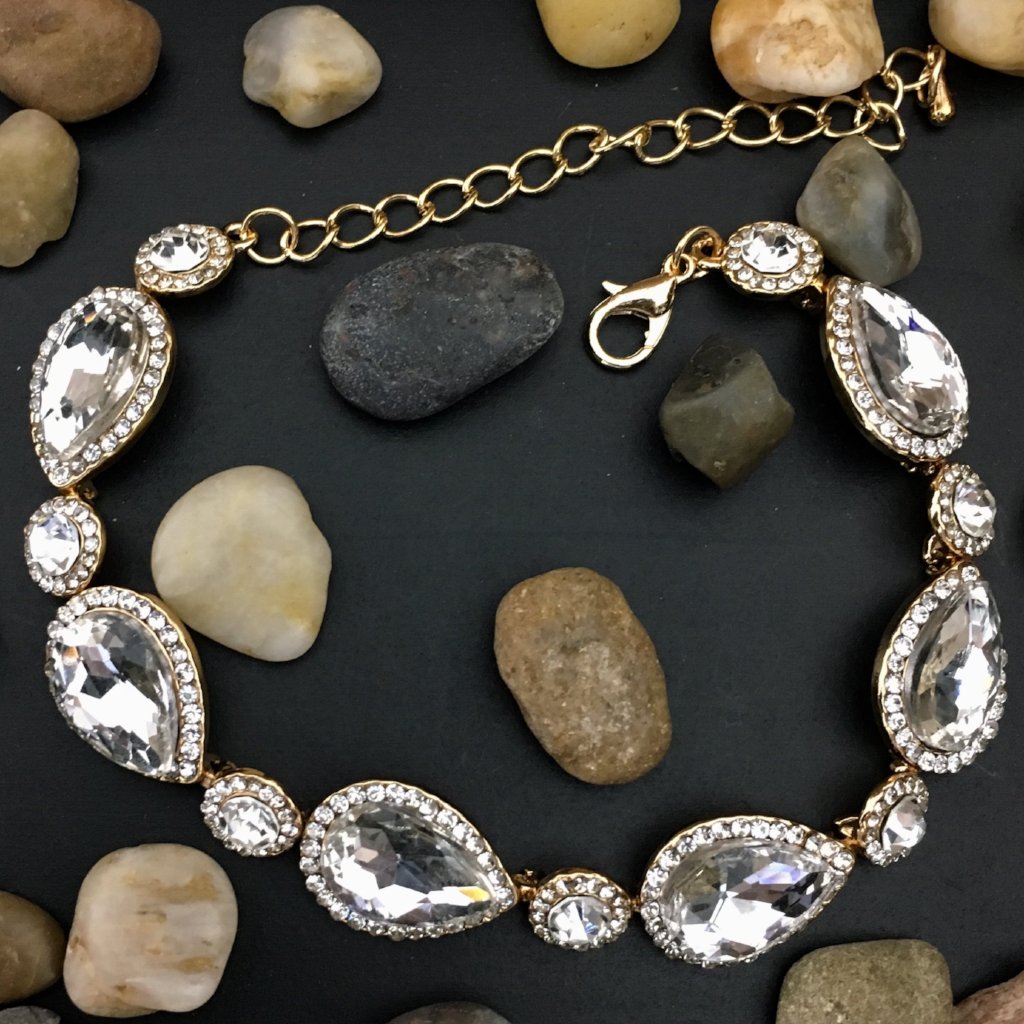 Teardrop Shape Gold Crystal Bracelet | Bellaire Wholesale